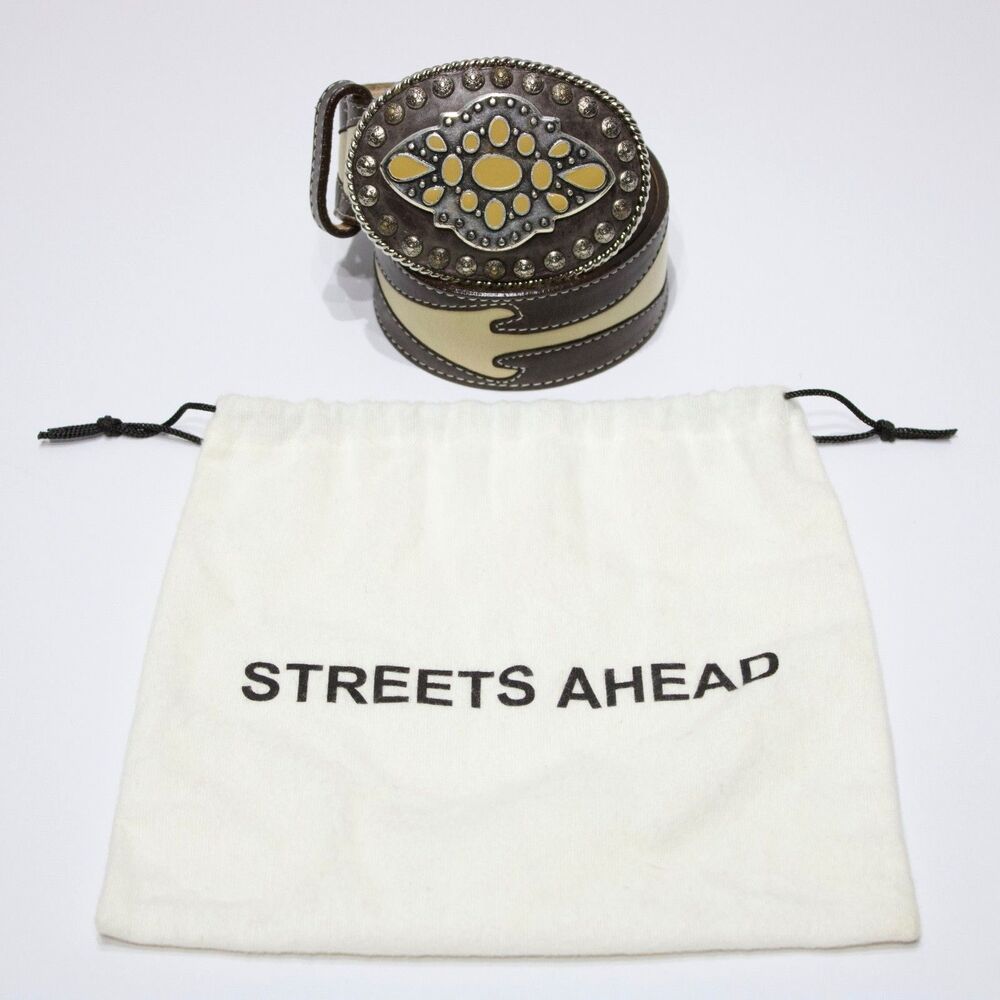 VTG 1995 Streets Ahead Made in USA Beige Western Belt Women Size M (37"x1.5")
